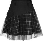 PUNK RAVE DAILY Women Gothic Skirts Women Goth Mini Plaid Skirt with Tulle Punk Dunk High Waist A-Line Party Skirt - Image 2
